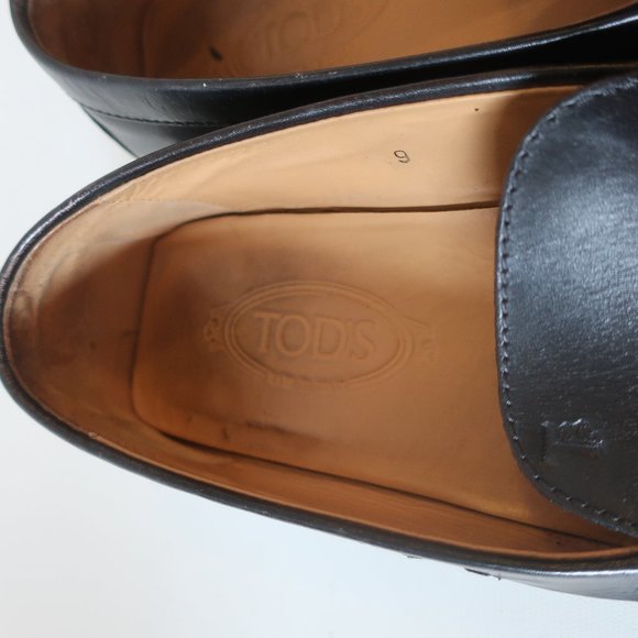 MENS TOD'S BLACK LEATHER SLIP-ON LOAFERS 9 * - Picture 10 of 14